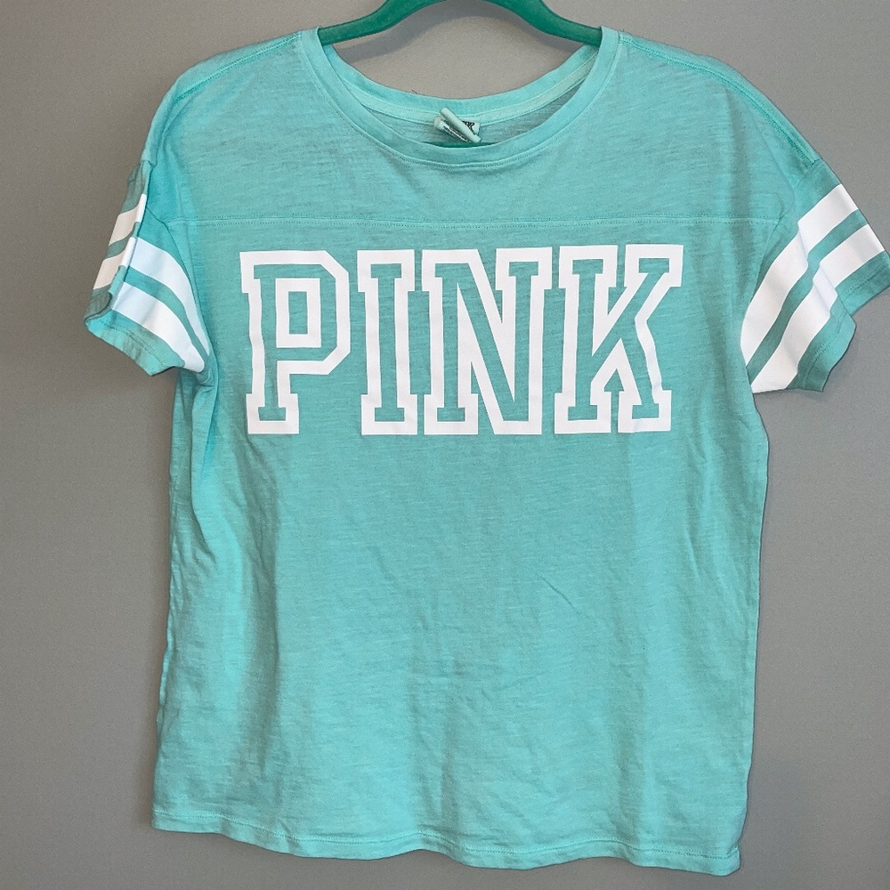 EUC Victoria's Secret PINK Everyday Tee Blue Glass Classic Crew Size XS